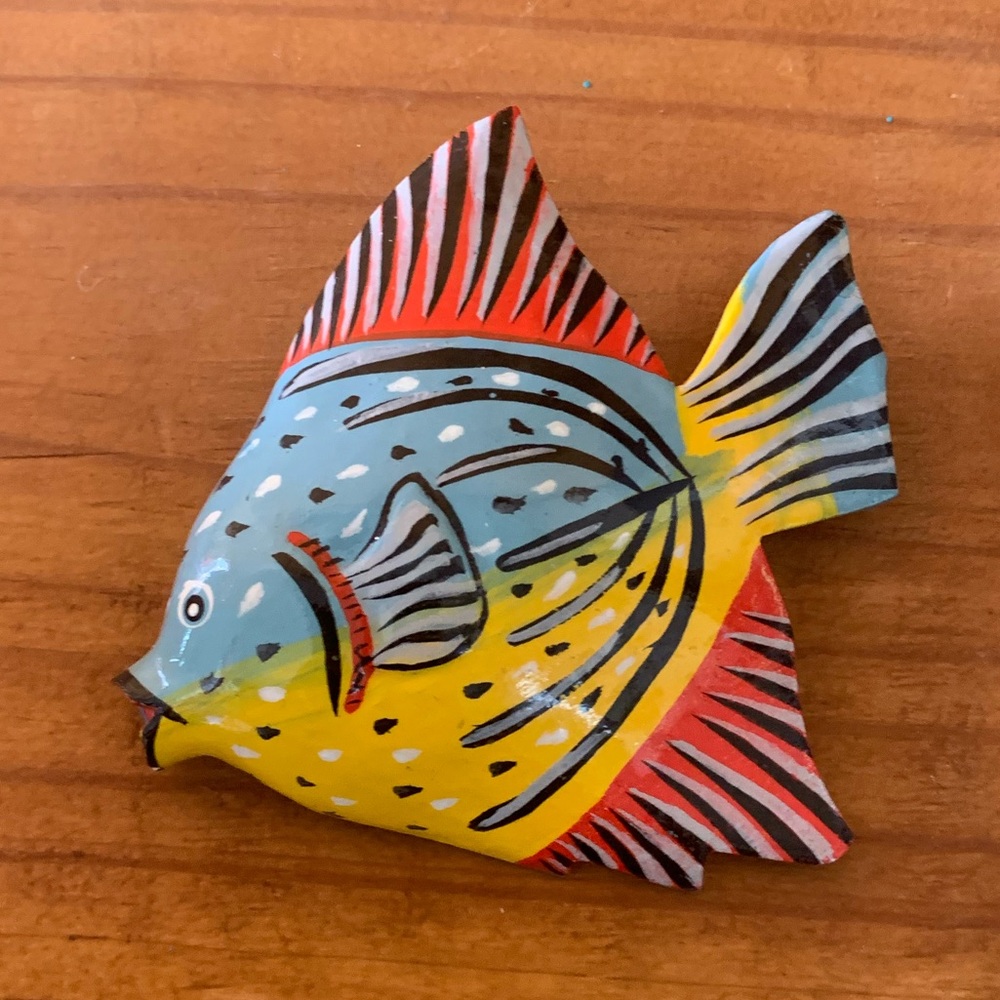 Colorful Painted Wooden Fish Pin Broach